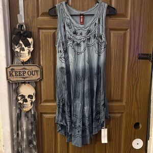 Sleeveless Embroidered Crinkle Ombre Tunic